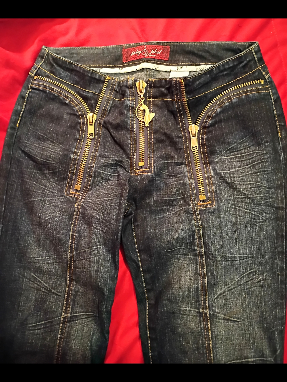 Baby Phat Dark Blue Jeans with Gold Zippers - Picture 4 of 4